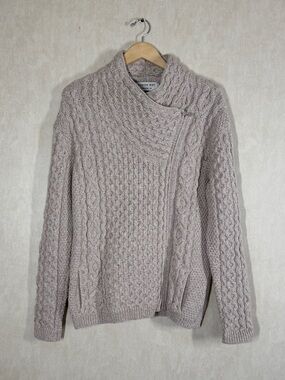 Boston Irish 100% New Merino Wool Asymmetrical Side Zip Cable Knit Sweater L